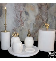 Sipahi Marble Beyaz Mermer Bombeli Dizayn 7'Li Banyo Seti