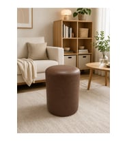 Acı Kahve Deri Puf 40x50 cm Silindir Dekoratif Oturma Pufu