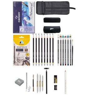 Canson  Defter A5 200gr Adel Dereceli Kalem Seti 8'li Cretacolor 6'lı Aquarell Sulandırılabilir Rulo