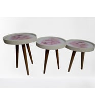 Zigon19628 Sehpa Çember PEMBE KARANFİL Model Kayın Retro Ceviz 3 Ayak Üstü Cam (Beyaz)