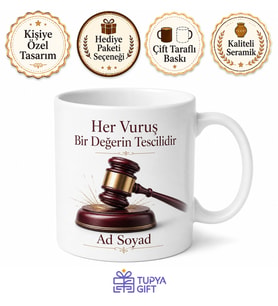 Müzayede Yöneticisi Çekiç Satıldı Antika Değer Biçme Baskılı Kupa Bardak Hediye