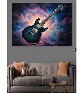 Bulutlar Arasında Elektro Gitar Sanatı Dekoratif Kanvas - Mdf Ahşap Tablo