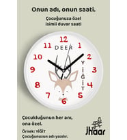 İsme Özel Sevimli Geyik Çocuk Odası Duvar Saati Orta Boy 30 cm Beyaz Camlı Sessiz