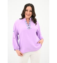 Kadın Nakış Detaylı Uzun Kollu Bluz 1715-24 (Lila)