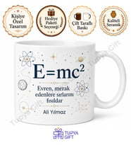 E=mc2 Temalı Fizik Sever Hediyesi Baskılı Porselen Kupa Bardak