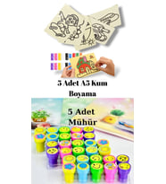 Nostaljik Oyuncak Mühür Istampa 5 Adet + Kum Boyama Seti 5 Adet A5 Boyutunda (20x13,5 cm)