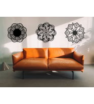 DEKORATİF ÇİÇEK MANDALA DUVAR DEKORASYONU TABLO SET (Siyah)