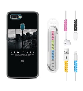 Oppo A5S A15 A16 A54 A55 A73 A74 Kılıf Kablo Koruma Spiral Silikon New York 1612