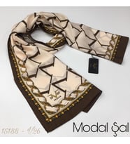 Logolu Desen Modal Seri Şal Eşarp Askısı ile Birlikte 75x200 cm Krem Kahverengi-