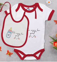 BK Kids Her Şeyin Başı Süt Tasarımlı Kırmızı Bebek Body Zıbın ve Mama Önlüğü Hediye Seti-1