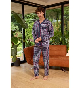 Erkek V Yaka Boydan Dümeli Pijama Takımı (Bordo)