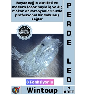 #Led Dekoratif Ev Cafe Düğün Şerit Aydınlatma Süsleme 2 X 2 Perde Beyaz Işık 8 Fonksiyonlu 192 Led