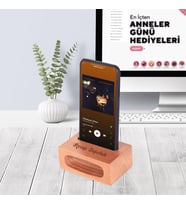 İsme Özel Ses Yükseltici Ahşap Telefon Standı (Kahverengi)