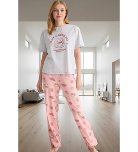 Kadın %100 Pamuklu Kısa Kollu Bisiklet Yaka Pijama Takımı Modern Stil Özenle Seçilmiş Rahat Ve Şık (Gri-Melanj)
