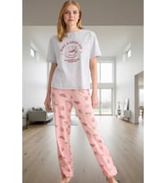 Kadın %100 Pamuklu Kısa Kollu Bisiklet Yaka Pijama Takımı Modern Stil Özenle Seçilmiş Rahat Ve Şık (Gri-Melanj)