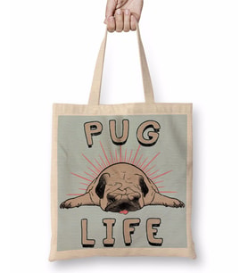 Pug Life Köpek Bez Çanta Uzun Saplı