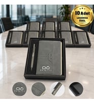 Logonuza Özel 10 Adet 2430-K Termo Deri Defter, Metal Kalem ve Kutulu Kurumsal Hediye Seti