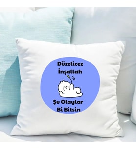Saten Yastık Kılıfı 50x50 cm – “Düzelicez İnşallah” Baskılı Dekoratif Kırlent Kılıfı (İçi Boş)