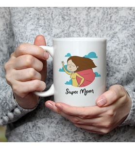 Süper Mom Pelerin Baskılı Beyaz Kupa