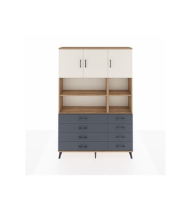 Arges Dolap 8 Raflı 8 Çekmeceli 3 Kapaklı 132x30x195 Çam-Aytaşı/Antrasit