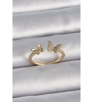Pirinç Renk Ayarlanabilir Zirkon Taşlı Kelebek Model Kadın Yüzük 5886 - HPSBYI1121-2957