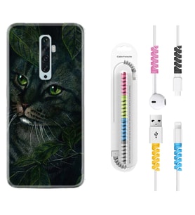 Oppo Reno 2Z 4 Lite 4 Pro 5 6 7 A31 Kılıf Kablo Koruma Spiral Silikon Flowers Cat 1345
