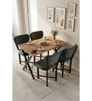 Mutfak Masası 4 Sandalyeli Set 110x70 cm Modern Masa Takımı Cafe Balkon Ofis Masa Elma 9884 Gri