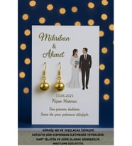 Gold Küpe 40 Adet   Gelin Damat Kartlı - Nikah Hediyesi - Kına Hediyesi - Nişan Hediyesi