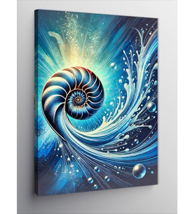 Kanvas Tablo Spiral Deniz Kabuğu ve Soyut Dalga