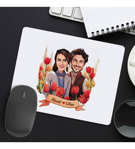 Sevgiliye Hediye Kişiye Özel Kırmızı Laleler ve Aşkımız Karikatürlü Mousepad
