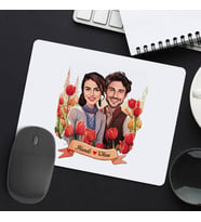 Sevgiliye Hediye Kişiye Özel Kırmızı Laleler ve Aşkımız Karikatürlü Mousepad