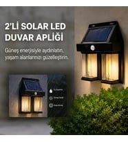 2&amp;#39;li Solar Güneş Enerjili LED Duvar Apliği, Hareket Sensörlü, Şarjlı, Kablosuz Dış Mekân Bahçe ve Kapı Lambası (5343)