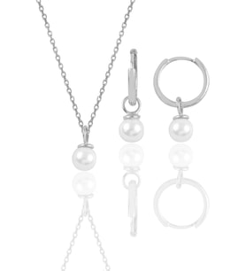 Gümüş rodyumlu incili kolye ve halka küpe  ikili set SGTL12070RODAJ