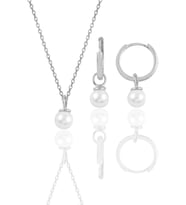 Gümüş rodyumlu incili kolye ve halka küpe  ikili set SGTL12070RODAJ