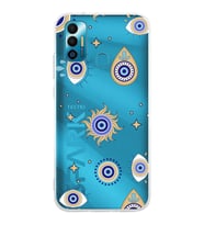 PrintiFy Tecno Spark 7 ile Uyumlu 1mm Slim Fit Nazar Boncuğu 5 Baskılı Şeffaf  Kılıf