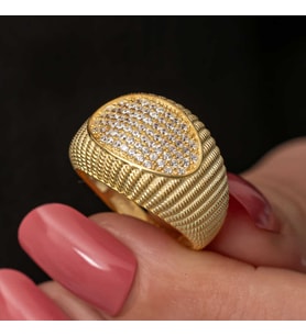 Gümüş Gold Zirkon Taşlı Kadın Yüzük