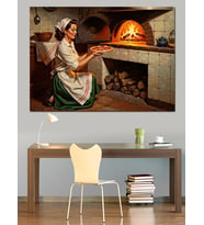 Fırında Pizza Pişiren Köylü Kadın Dekoratif Kanvas - Mdf Ahşap Tablo
