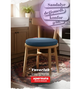 Yuvarlak Sandalye Minderi  Mutfak, Balkon, Bahçe Minderi  Bağcıklı Yıkanabilir Sünger Minder (Mavi)
