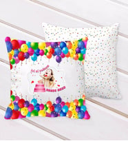 BK Gift Kişiye Özel Fotoğraflı Doğum Günü Tasarımlı Balon Desenli Dekoratif Kırlent Yastık-17 (Beyaz)