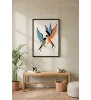 Kuşlar ve Doğa Minimalist 1. Kalite Ahşap Çerçeveli Tablo
