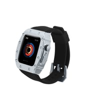 Apple Watch 44mm Uyumlu Kordon Metal Kasa Korumalı Silikon Luxury KRD-65 Kayış