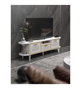Tv Sehpası Mira Gold 5032 Beyaz 160 Cm 35 Cm 50 Cm