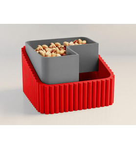3D Baskı Fıstık Kasesi - Çift Hazneli Kabuk Ayırıcı Sunum Kasesi - Kırmızı Gri