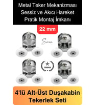 Dayanıklı Duşakabin Tekerleği Alt Üst Sürgülü Cam Kabin Krom Görünümlü Plastik Gövdeli 4'lü Set