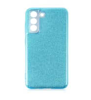 Samsung Galaxy S21 FE Uyumlu Kılıf Sert Silikon Simli Desenli Zore Shining Silikon (Mavi)