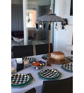 Prodiva Ahşap Ayaklı Dekoratif Bali Şemsiyesi 80 cm- Kareli