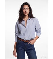 LCW Vision Lacivert Çizgili Oversize Oxford Kadın Gömlek