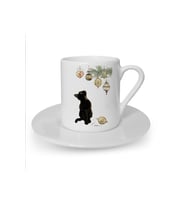 Yılbaşı Noel Temalı Sevimli Kedi Baskılı Beyaz Türk Kahvesi Fincanı