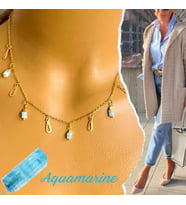 Manna by Banu, DERİN AŞK Kolye, Doğal Taş, Aquamarine, Altın Kaplama, El Yapımı, Kadın Gerdanlık