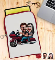 BK Gift Kişiye Özel Sevgililer Karikatürlü Taşınabilir Koruyucu Tablet Kılıfı & Organizer Çanta - Kırmızı-103